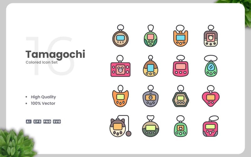 16 Tamagochi Colored Icons Set Icon Set