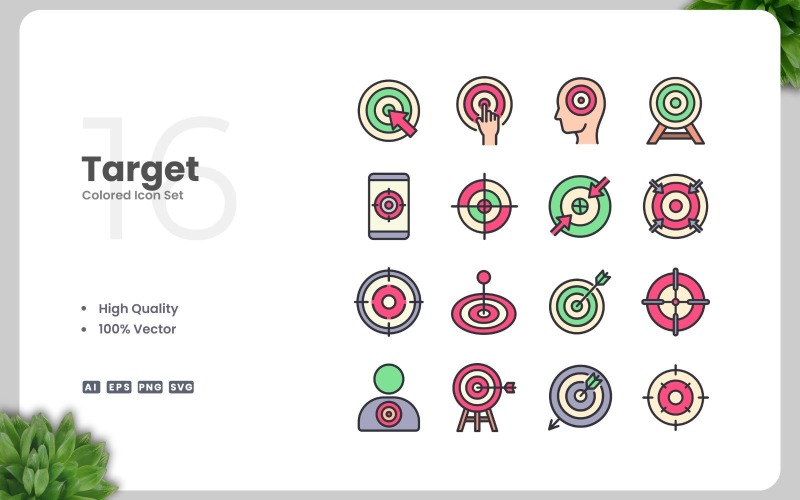 16 Target Colored Icons Set Icon Set