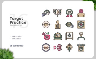 16 Target Practice Colored Icons Set