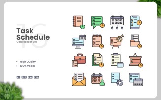 16 Task Schedule Colored Icons Set