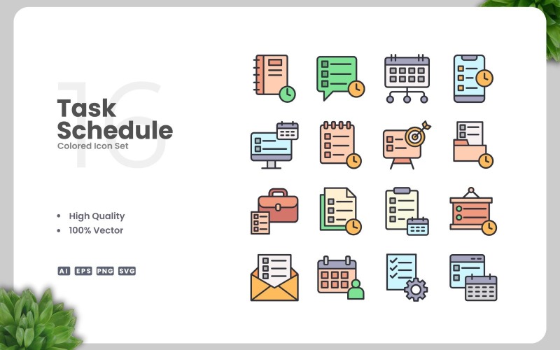 16 Task Schedule Colored Icons Set Icon Set