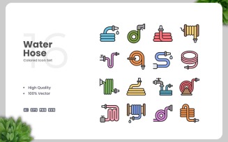 16 Water Hose Colored Icons Set