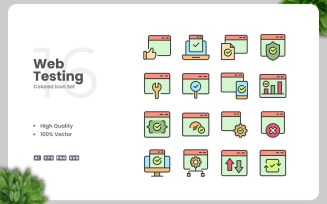 16 Web Testing Colored Icons Set