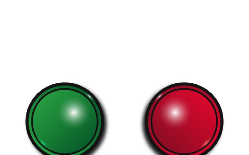 Green and red round buttons with glares Vector Graphic