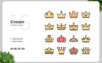 16 Crown Colored Icons Set