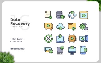 16 Data Recovery Colored Icons Set