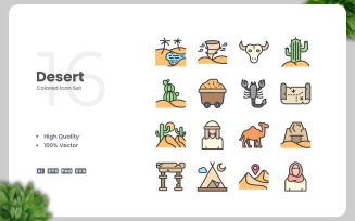 16 Desert Colored Icons Set