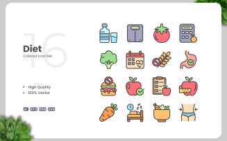 16 Diet Colored Icons Set