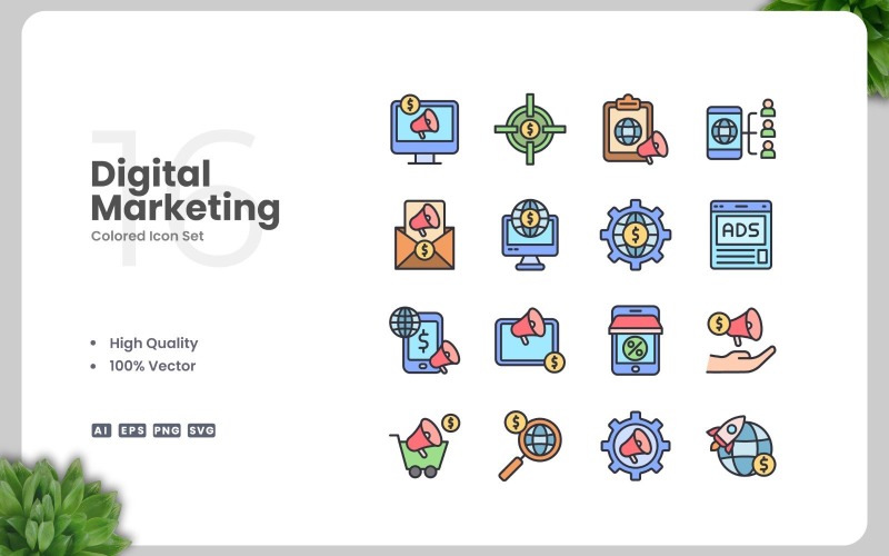 16 Digital Marketing Colored Icons Set Icon Set