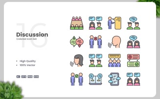 16 Discussion Colored Icons Set