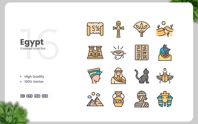 16 Egypt Colored Icons Set Icon Set