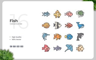 16 Fish Colored Icons Set