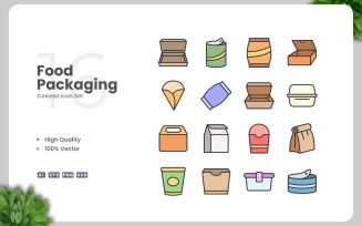 16 Food Packaging Colored Icons Set