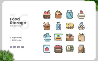 16 Food Storage Colored Icons Set