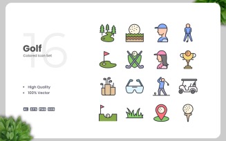 16 Golf Colored Icons Set