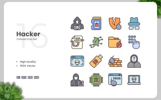 16 Hacker Colored Icons Set