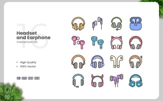 16 Headset and Earphone Colored Icons Set