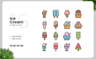 16 Ice Cream Colored Icons Set