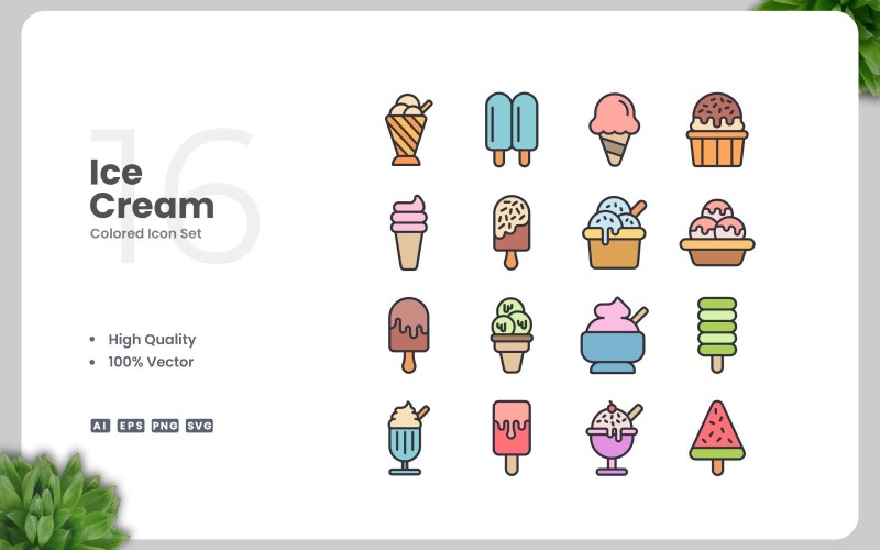 16 Ice Cream Colored Icons Set Icon Set