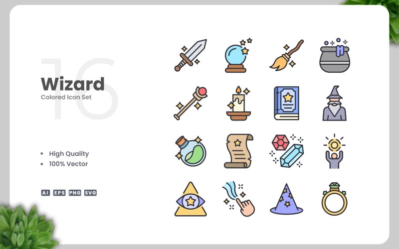 16 Wizard Colored Icons Set Icon Set