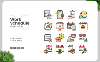 16 Work Schedule Colored Icons Set