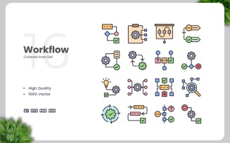 16 Workflow Colored Icons Set