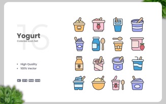 16 Yogurt Colored Icons Set