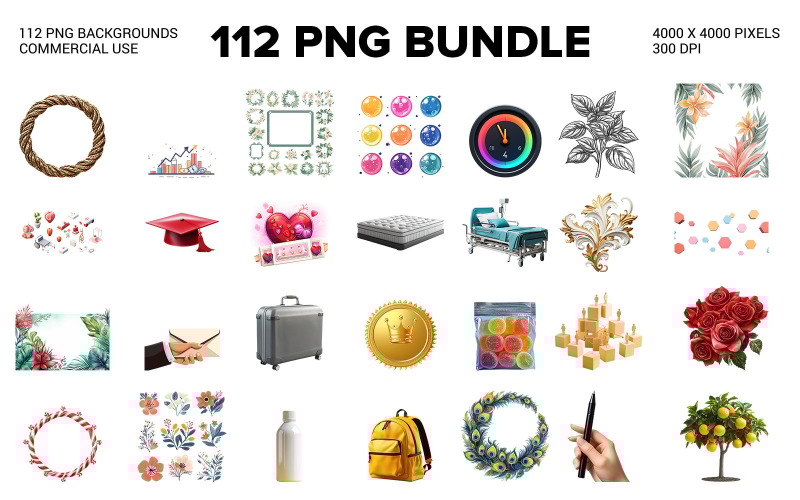 PNG Clipart Bundle 112+ Unique Elements Transparent Background - Creative PNG Elements Collection Illustration