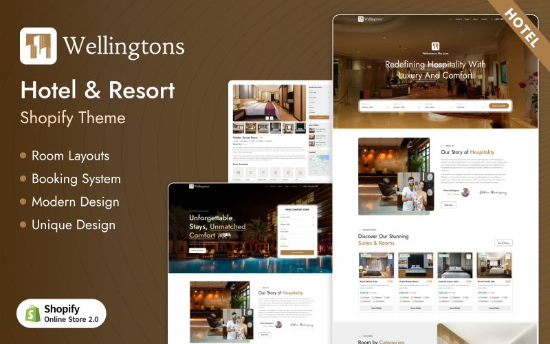 Wellingtons - Luxury Hotel & Resort Booking Shopify Theme