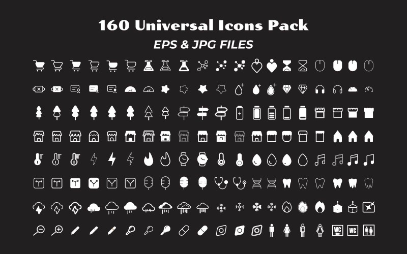 A set of 160 universal white icons pack Icon Set