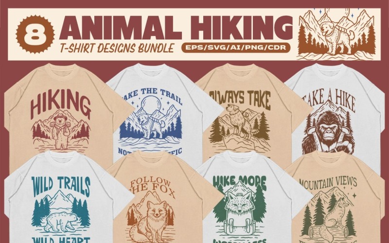 Animal Hiking T-shirt Designs Bundle