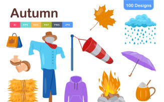 Autumn Icons Pack – Fall Leaves & Seasonal Elements Vector Set