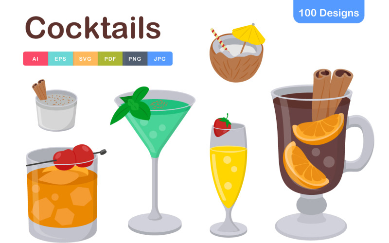 Cocktail Icons Pack – Vibrant Drink & Bar Vector Illustrations Icon Set