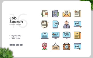16 Job Search Colored Icons Set