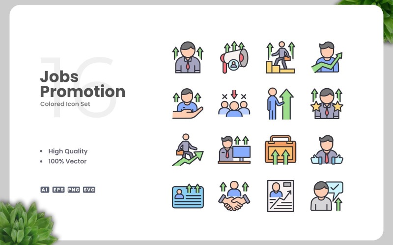 16 Jobs Promotion Colored Icons Set Icon Set