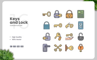 16 Keys and Lock Colored Icons Set