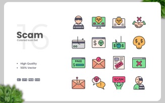 16 Scam Colored Icons Set