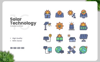 16 Solar Technology Colored Icons Set