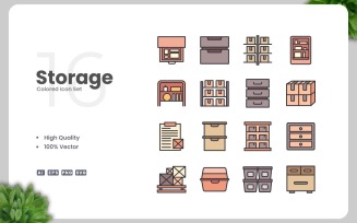 16 Storage Colored Icons Set
