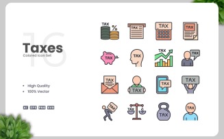 16 Taxes Colored Icons Set