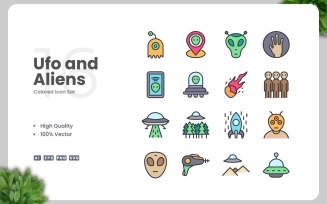 16 Ufo and Aliens Colored Icons Set