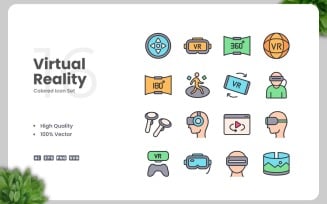 16 Virtual Reality Colored Icons Set