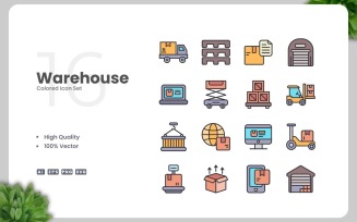 16 Warehouse Colored Icons Set