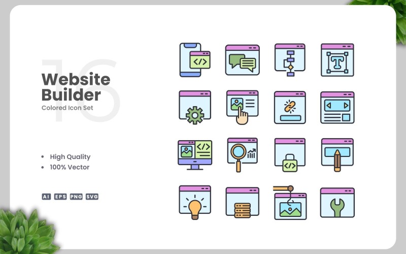 16 Website Builder Colored Icons Set Icon Set
