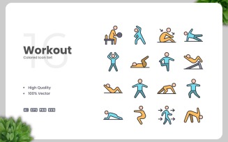 16 Workout Colored Icons Set
