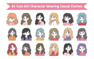 24 Cute Girl Character Wearing Casual Clothes