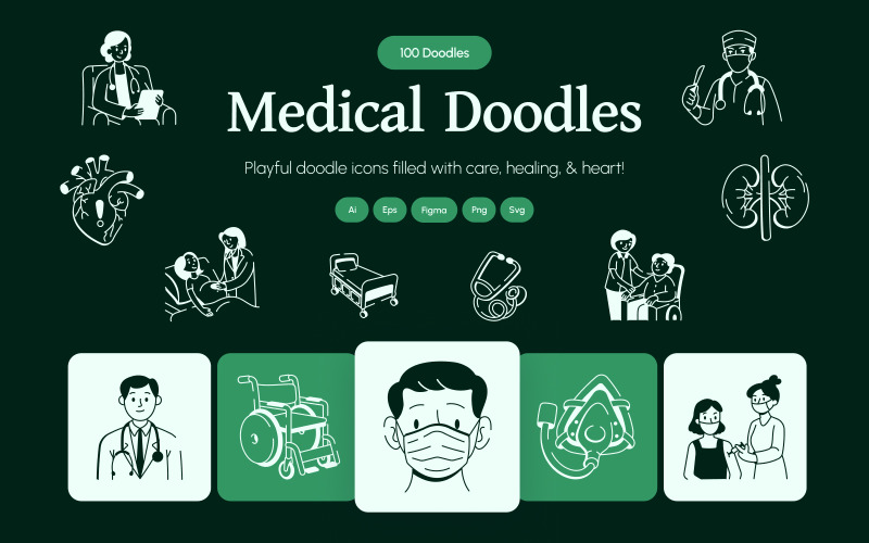 Modern Medical Doodles Set Icon Set