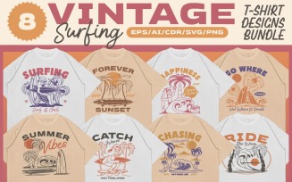 Vintage Surfing T-shirt Designs Bundle
