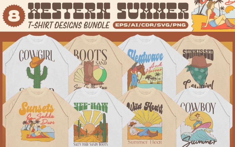 Western Summer T-shirt Designs Bundle