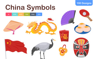 China Symbols Icons Pack – Traditional Culture & Landmark Vector Set